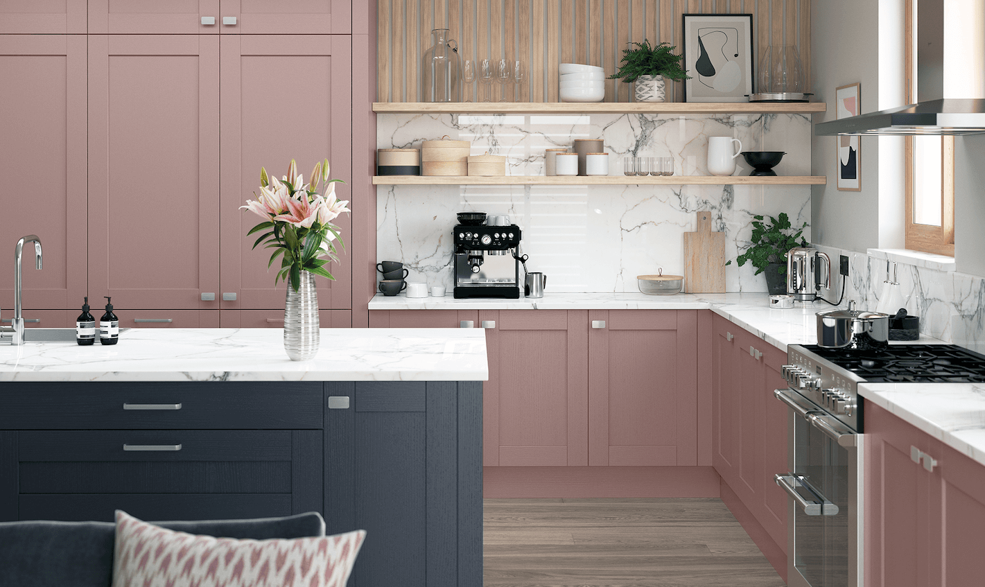 сочетание цветов в интерьере кухни розовый