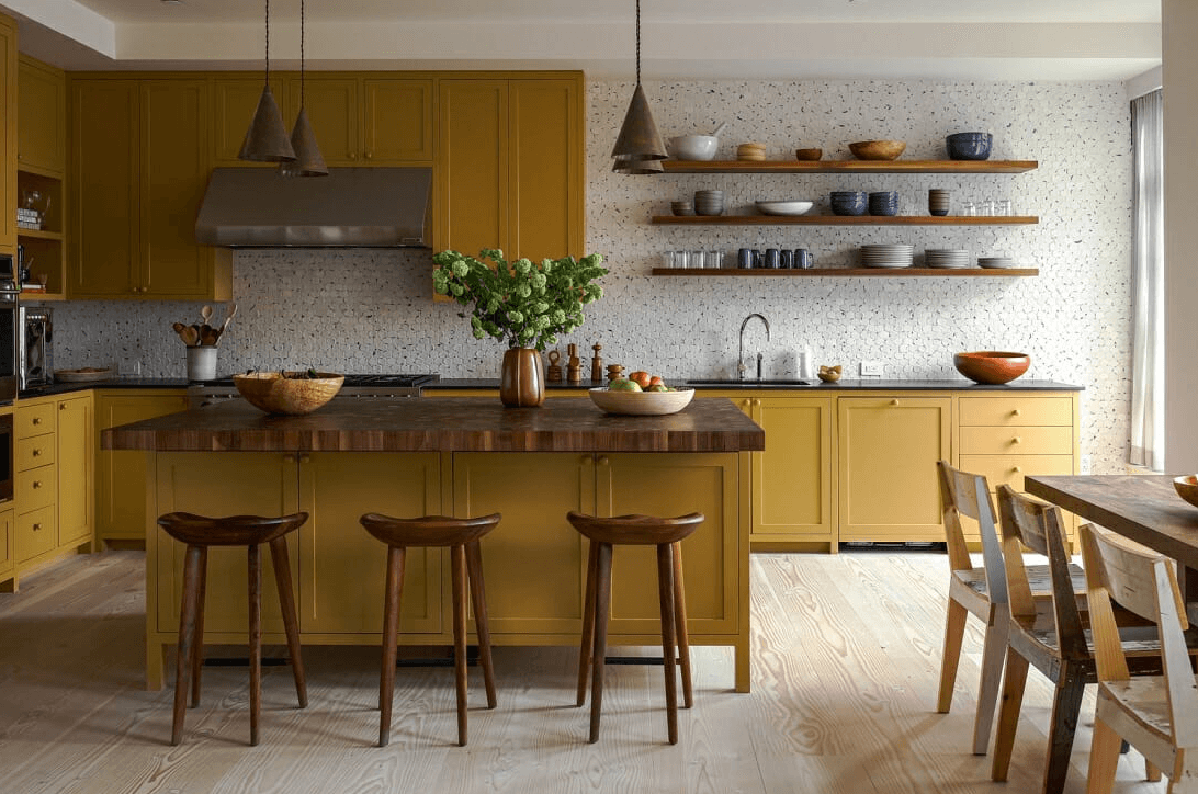 желтый цвет в интерьере кухни