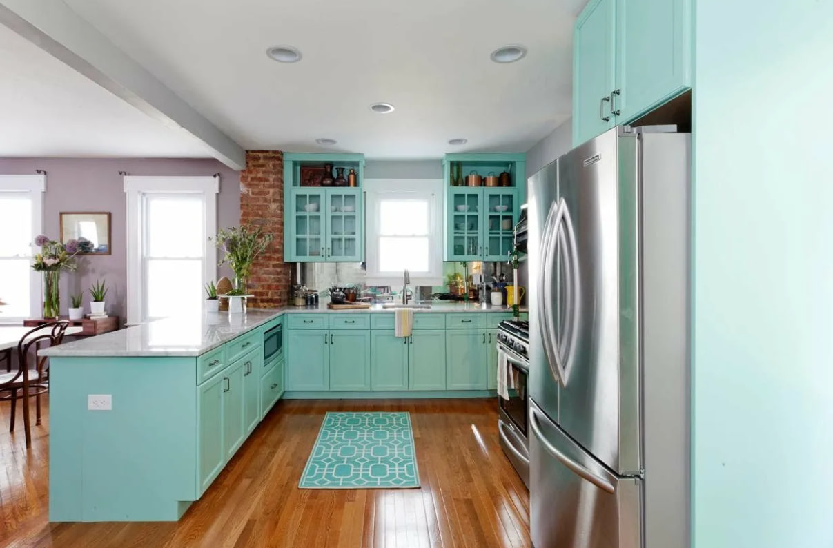 кухня в бирюзовом цвете дизайн фото